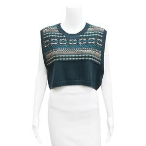 TWP Cropped Sweater Vest Size Medium Green Wool Dickie Fair Isle